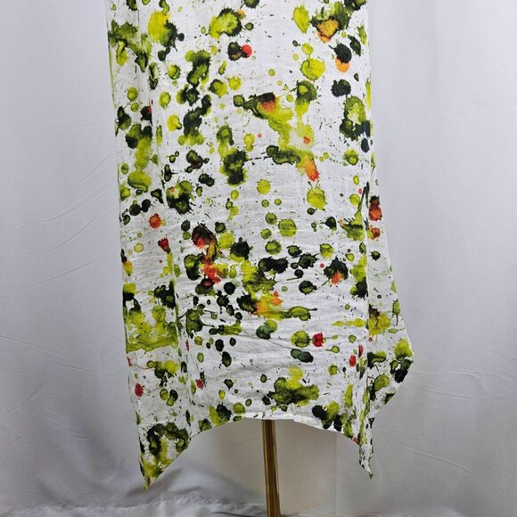 Grizas Green Splash Linen Sleeveless Dress XL Asymmetrical Hem Midi Lagenlook - Picture 4 of 9